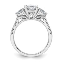 14K White Gold 1 Carat Lab Grown Diamond VS+ F+ Oval and Round Semi Mount Three Stone Engagement Ring view 2
