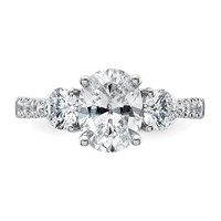 14K White Gold 1 Carat Lab Grown Diamond VS+ F+ Oval and Round Semi Mount Three Stone Engagement Ring view 4