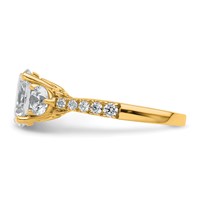 14K Yellow Gold 1 Carat Lab Grown Diamond VS+ F+ Oval and Round Semi Mount Three Stone Engagement Ring view 3