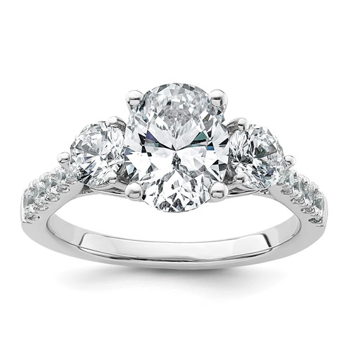 14K White Gold 2.50 Carat Certified Lab Grown Diamond VS+ F+ Oval and Round Complete Three Stone Engagement Ring