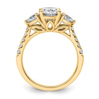 14K Yellow Gold 2.50 Carat Certified Lab Grown Diamond VS+ F+ Oval and Round Complete Three Stone Engagement Ring view 2