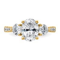 14K Yellow Gold 2.50 Carat Certified Lab Grown Diamond VS+ F+ Oval and Round Complete Three Stone Engagement Ring view 4