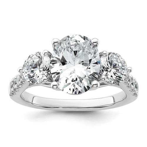 14K White Gold 1.25 Carat Lab Grown Diamond VS+ F+ Oval and Round Semi Mount Three Stone Engagement Ring