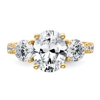 14K Yellow Gold 1.25 Carat Lab Grown Diamond VS+ F+ Oval and Round Semi Mount Three Stone Engagement Ring view 4