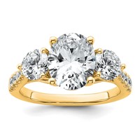 14K Yellow Gold 1.25 Carat Lab Grown Diamond VS+ F+ Oval and Round Semi Mount Three Stone Engagement Ring view 1