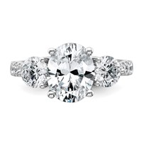 14K White Gold 3.25 Carat Certified Lab Grown Diamond VS+ F+ Oval and Round Complete Three Stone Engagement Ring view 4