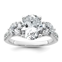 14K White Gold 3.25 Carat Certified Lab Grown Diamond VS+ F+ Oval and Round Complete Three Stone Engagement Ring view 1