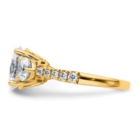 14K Yellow Gold 3.25 Carat Certified Lab Grown Diamond VS+ F+ Oval and Round Complete Three Stone Engagement Ring view 3