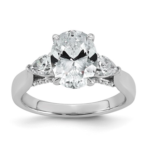 14K White Gold WG Lab Grown Diam 3 Stone Oval Semi-mount Eng Ring