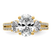 14K Yellow Gold 2.62 Carat Certified Lab Grown Diamond VS+ F+ Oval Complete Three Stone Engagement Ring view 4
