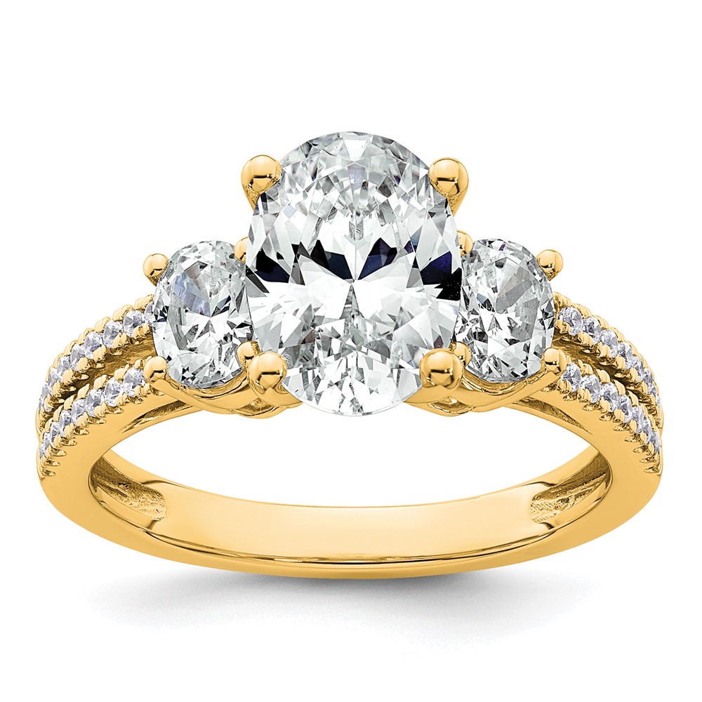 14K Yellow Gold 2.62 Carat Certified Lab Grown Diamond VS+ F+ Oval Complete Three Stone Engagement Ring