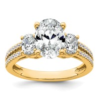 14K Yellow Gold 2.62 Carat Certified Lab Grown Diamond VS+ F+ Oval Complete Three Stone Engagement Ring view 1