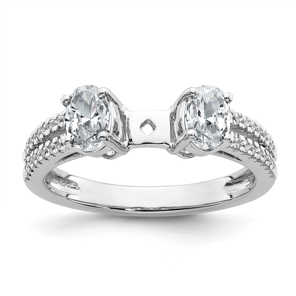 14K White Gold 0.88 Carat Lab Grown Diamond VS+ F+ Oval Semi Mount Three Stone Engagement Ring