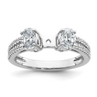 14K White Gold 0.88 Carat Lab Grown Diamond VS+ F+ Oval Semi Mount Three Stone Engagement Ring view 1