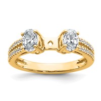 14K Yellow Gold 0.88 Carat Lab Grown Diamond VS+ F+ Oval Semi Mount Three Stone Engagement Ring view 1