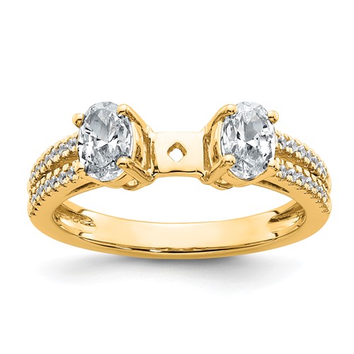 14K Yellow Gold 0.88 Carat Lab Grown Diamond VS+ F+ Oval Semi Mount Three Stone Engagement Ring