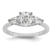14K White Gold 1.38 Carat Lab Grown Diamond VS+ F+ Complete Cushion and Pear Three Stone Engagement Ring view 1