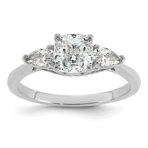 14K White Gold 1.38 Carat Lab Grown Diamond VS+ F+ Complete Cushion and Pear Three Stone Engagement Ring