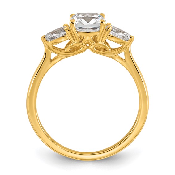 Gold Diamond Cushion and Pear 3-Stone Bridal Rings