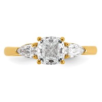14K Yellow Gold 1.38 Carat Lab Grown Diamond VS+ F+ Complete Cushion and Pear Three Stone Engagement Ring view 4