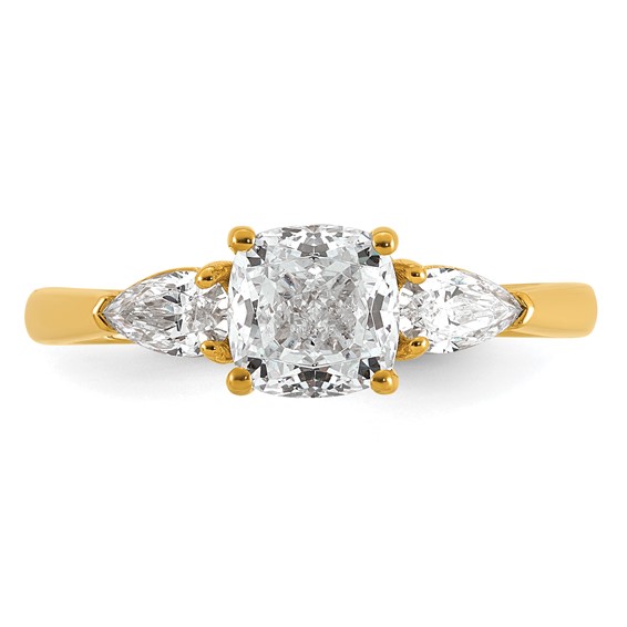 Gold Diamond Cushion and Pear 3-Stone Bridal Rings