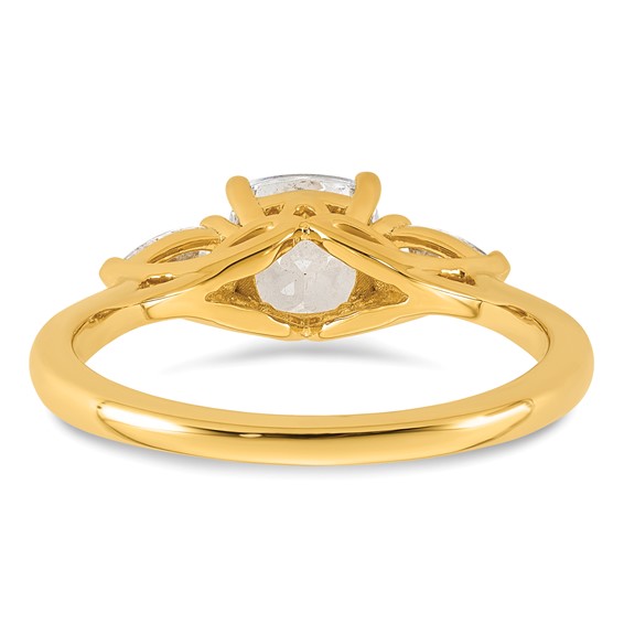 Gold Diamond Cushion and Pear 3-Stone Bridal Rings