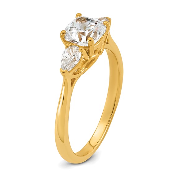 Gold Diamond Cushion and Pear 3-Stone Bridal Rings