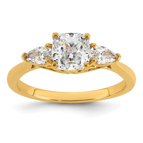 Gold Diamond Cushion and Pear 3-Stone Bridal Rings