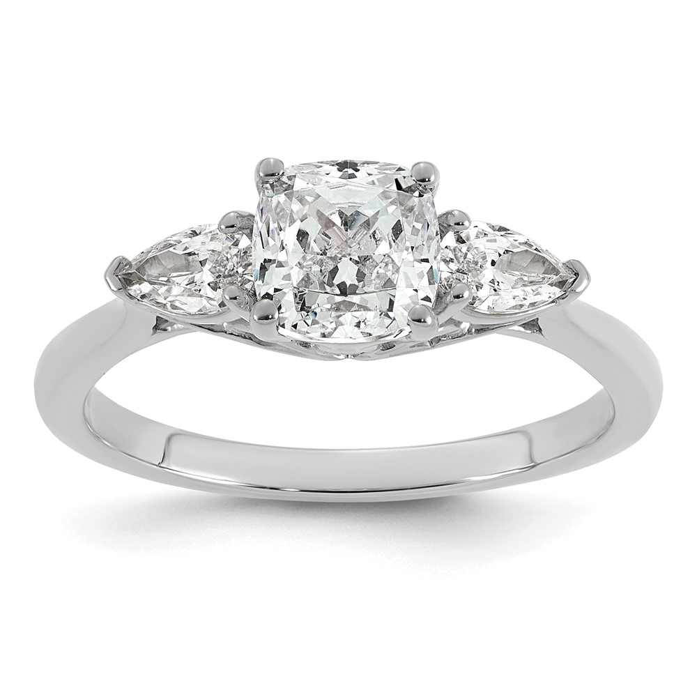 14K White Gold 1.38 Carat Certified Lab Grown Diamond VS+ F+ Complete Cushion and Pear Three Stone Engagement Ring
