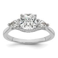 14K White Gold 2 Carat Lab Grown Diamond VS+ F+ Complete Cushion and Pear Three Stone Engagement Ring view 1