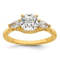 14K Yellow Gold 2 Carat Lab Grown Diamond VS+ F+ Complete Cushion and Pear Three Stone Engagement Ring view 1