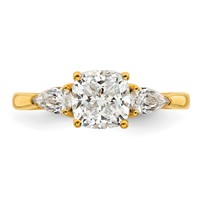 14K Yellow Gold 2 Carat Certified Lab Grown Diamond VS+ F+ Complete Cushion and Pear Three Stone Engagement Ring view 4