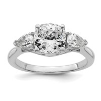 14K White Gold 2.50 Carat Lab Grown Diamond VS+ F+ Complete Cushion and Pear Three Stone Engagement Ring view 1