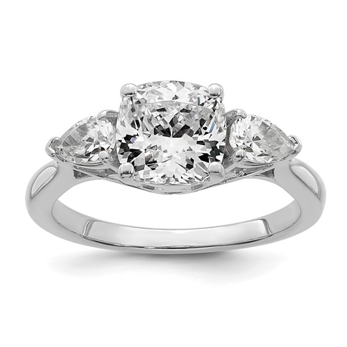 14K White Gold 2.50 Carat Lab Grown Diamond VS+ F+ Complete Cushion and Pear Three Stone Engagement Ring