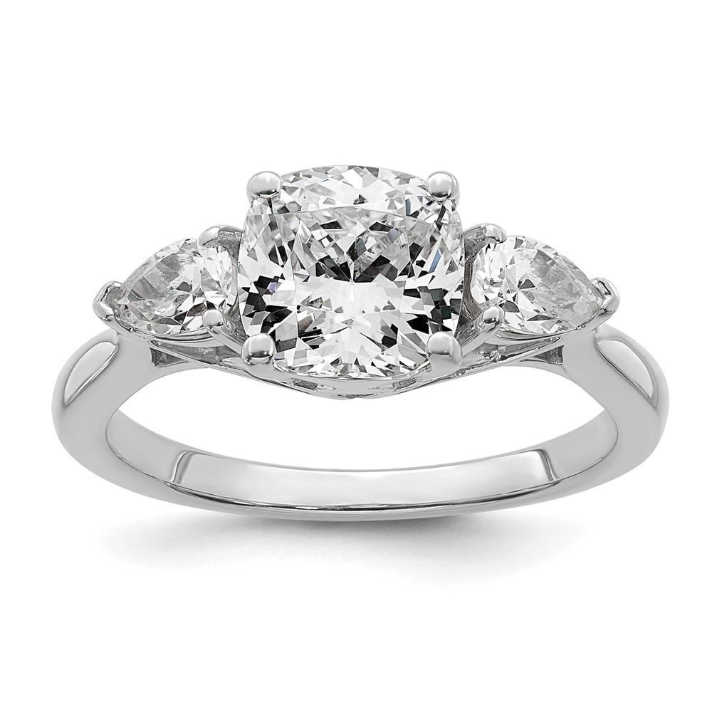 14K White Gold 2.50 Carat Certified Lab Grown Diamond VS+ F+ Complete Cushion and Pear Three Stone Engagement Ring