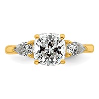 14K Yellow Gold 2.50 Carat Certified Lab Grown Diamond VS+ F+ Complete Cushion and Pear Three Stone Engagement Ring view 4