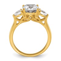 14K Yellow Gold 3 Carat Lab Grown Diamond VS+ F+ Complete Cushion and Pear Three Stone Engagement Ring view 2