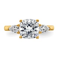 14K Yellow Gold 3 Carat Lab Grown Diamond VS+ F+ Complete Cushion and Pear Three Stone Engagement Ring view 4
