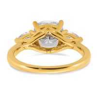 14K Yellow Gold 3 Carat Lab Grown Diamond VS+ F+ Complete Cushion and Pear Three Stone Engagement Ring view 5