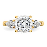 14K Yellow Gold 3.62 Carat Lab Grown Diamond VS+ F+ Complete Cushion and Pear Three Stone Engagement Ring view 4
