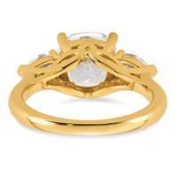 14K Yellow Gold 3.62 Carat Lab Grown Diamond VS+ F+ Complete Cushion and Pear Three Stone Engagement Ring view 5