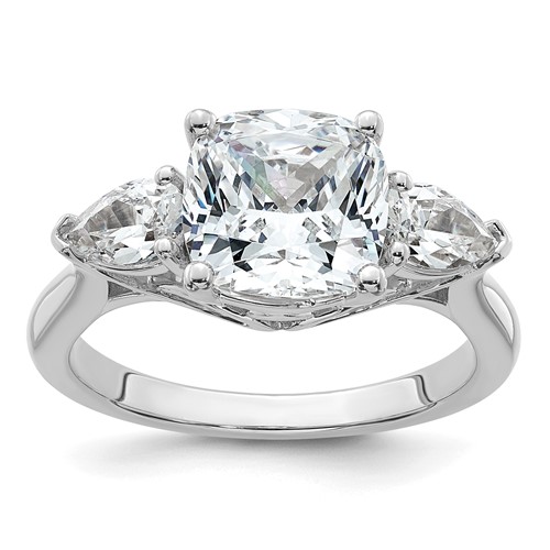 14K White Gold 3.62 Carat Certified Lab Grown Diamond VS+ F+ Complete Cushion and Pear Three Stone Engagement Ring