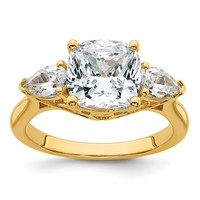 14K Yellow Gold 3.62 Carat Certified Lab Grown Diamond VS+ F+ Complete Cushion and Pear Three Stone Engagement Ring view 1