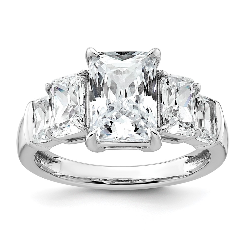 14K White Gold 3.50 Carat Lab Grown Diamond VS+ F+ Emerald Complete Three Stone Engagement Ring