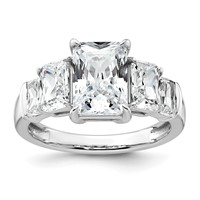 14K White Gold 3.50 Carat Lab Grown Diamond VS+ F+ Emerald Complete Three Stone Engagement Ring view 1