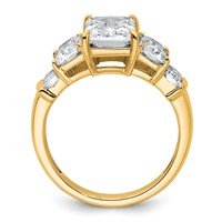 14K Yellow Gold 3.50 Carat Lab Grown Diamond VS+ F+ Emerald Complete Three Stone Engagement Ring view 2