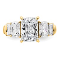14K Yellow Gold 3.50 Carat Lab Grown Diamond VS+ F+ Emerald Complete Three Stone Engagement Ring view 4
