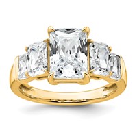14K Yellow Gold 3.50 Carat Lab Grown Diamond VS+ F+ Emerald Complete Three Stone Engagement Ring view 1