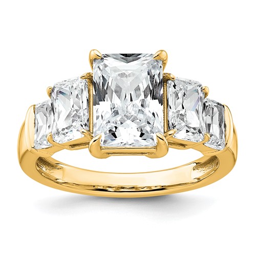 14K Yellow Gold 3.50 Carat Lab Grown Diamond VS+ F+ Emerald Complete Three Stone Engagement Ring