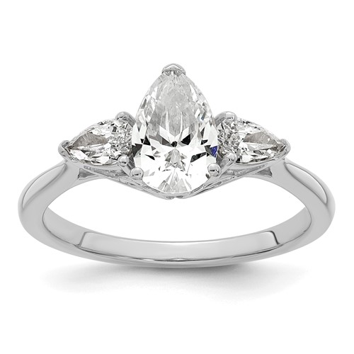 14K White Gold 1.38 Carat Lab Grown Diamond VS+ F+ Pear Complete Three Stone Engagement Ring